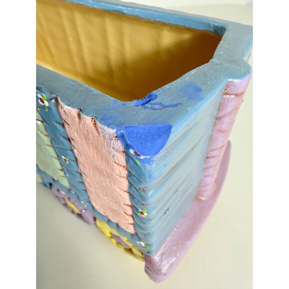 Patchwork Semi Truck Trinket Box Ceramic VTG 70s Kitschy Decor Rare OOAK Driver - Picture 9 of 16